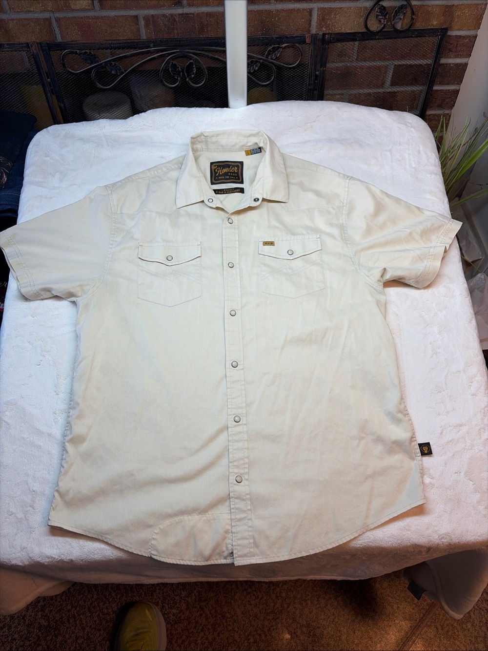 Howler Brothers H Bar B Pearl Snap Western Shirt Mens Sz L Beige/Cream